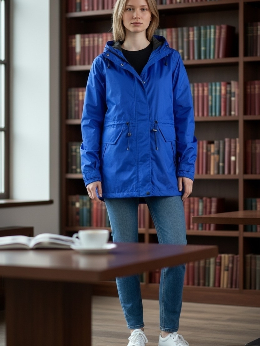 REI Women's Blue Hooded Waterproof Gore-Tex Rain Jacket Windbreaker Coat Sz L - Picture 1 of 7